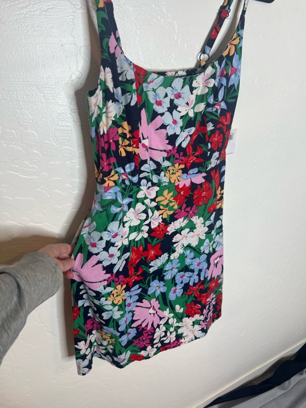 Old Navy Floral Linen Blend NWT Midi Dress in Navy Multi-Color Adjustable Straps